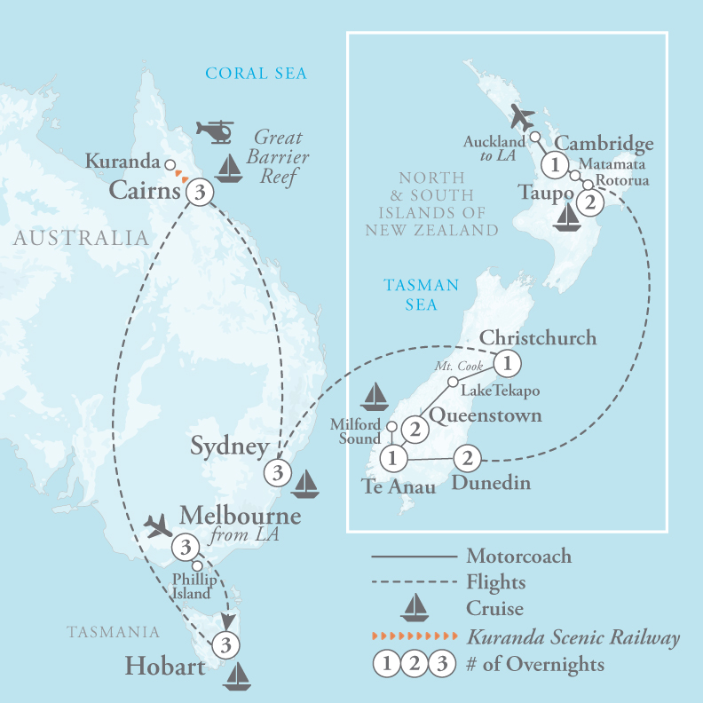 Tour Map for Grand Australia & New Zealand