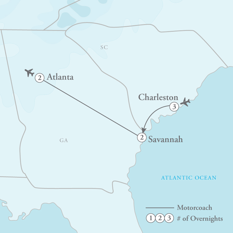 Tour Map for Charleston & Savannah: Coastal Charms