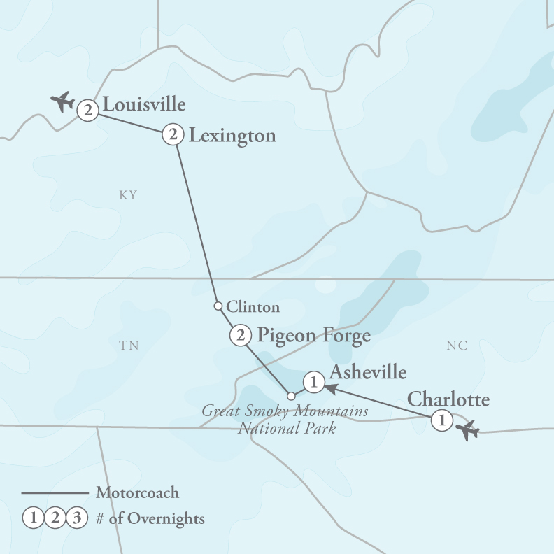 Tour Map for Kentucky & the Smokies