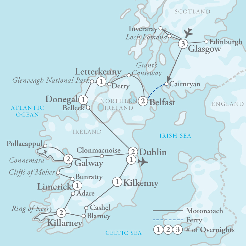 Tour Map for Grand Adventure: Scotland & the Emerald Isle
