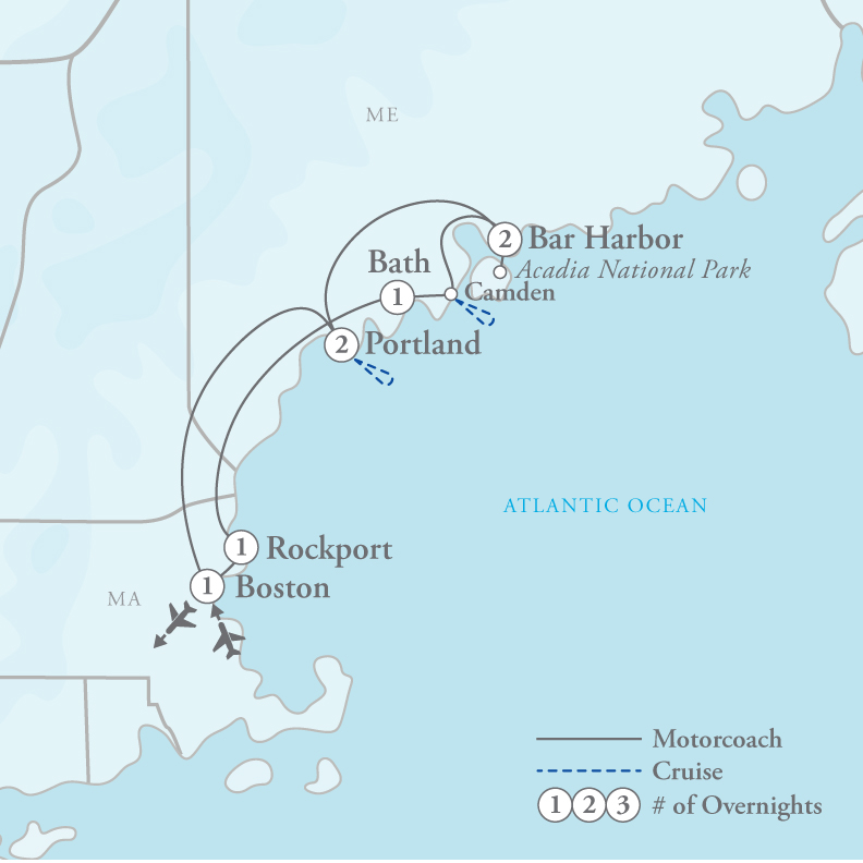 Tour Map for Coastal Maine: Lobsters & Lighthouses