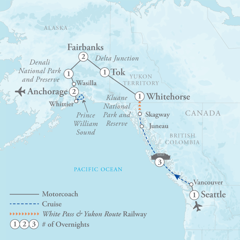 Tour Map for Alaska & Inside Passage Cruise