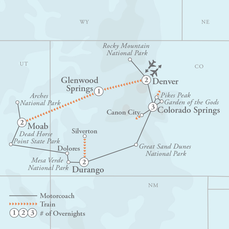 Tour Map for The Ultimate Colorado Rail Adventure