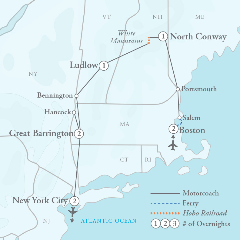 Tour Map for New England Fall Foliage