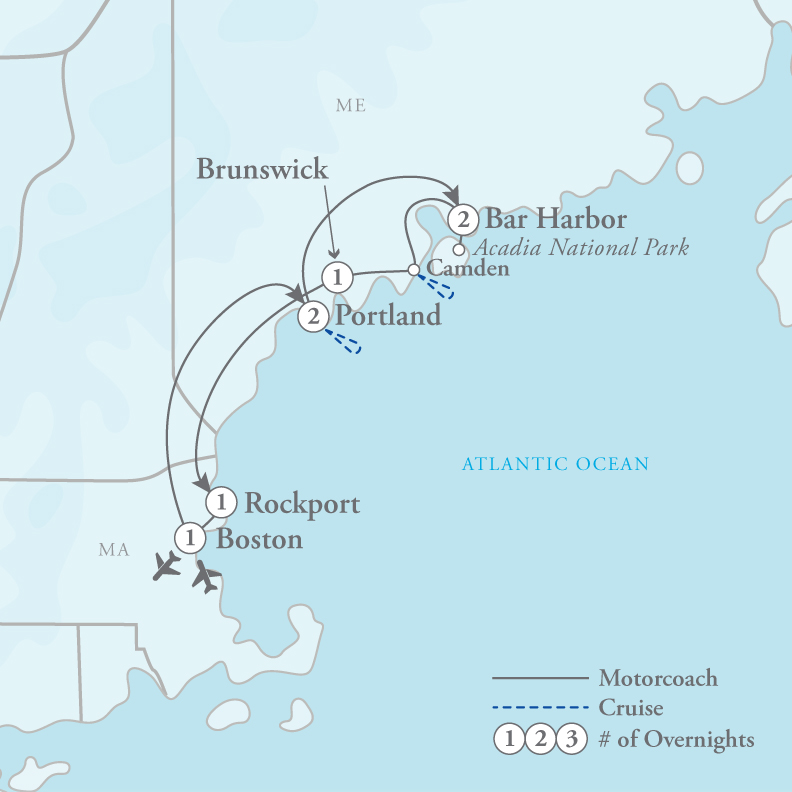Tour Map for Coastal Maine: Lobsters & Lighthouses