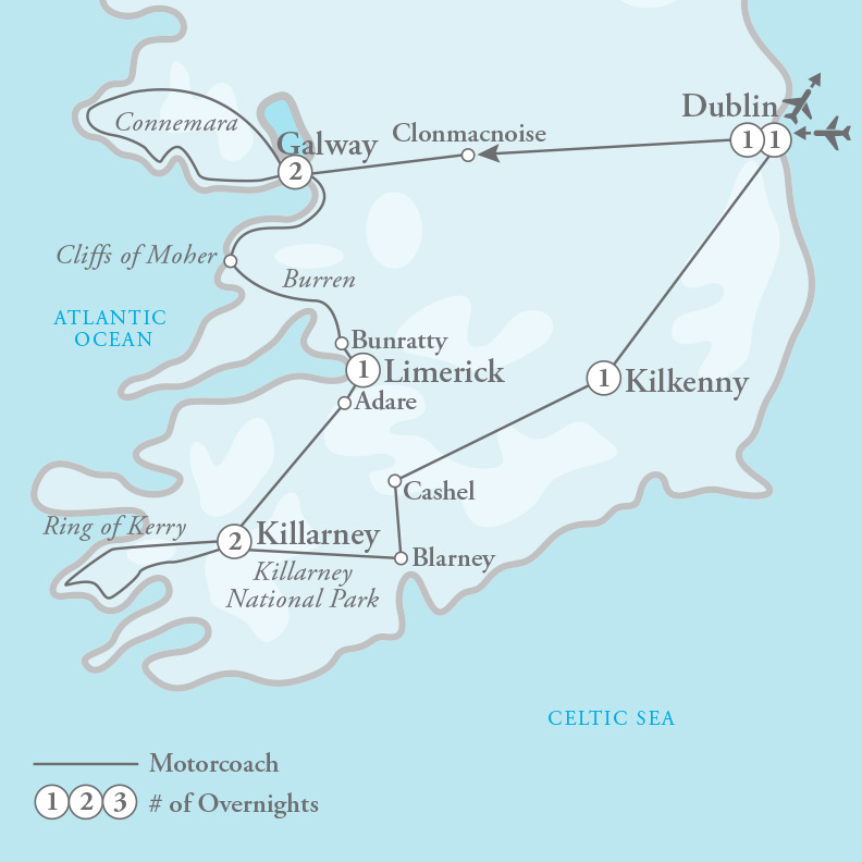 Tour Map for Enchanting Ireland