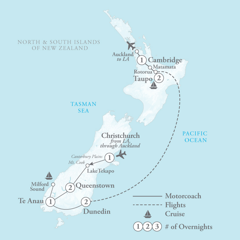 Tour Map for Spectacular New Zealand