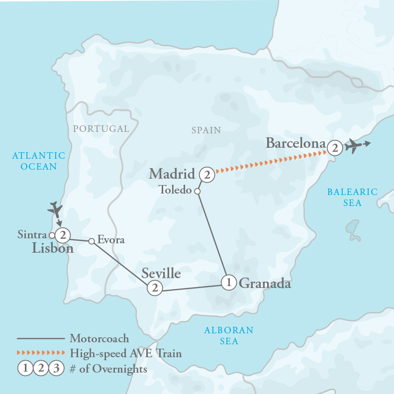 Tour Map for Sunny Spain & Portugal
