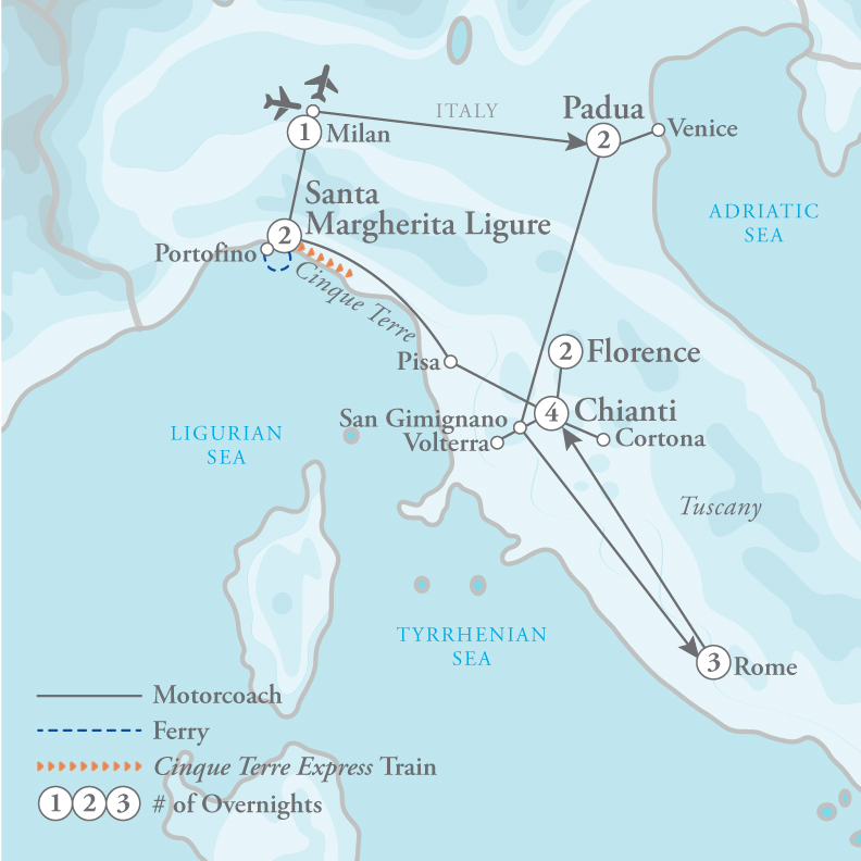 Tour Map for Grand Adventure: Rome, Venice, Tuscany & the Italian Riviera