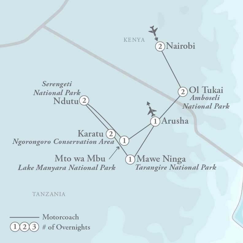 Tour Map for Tanzania Safari Adventure