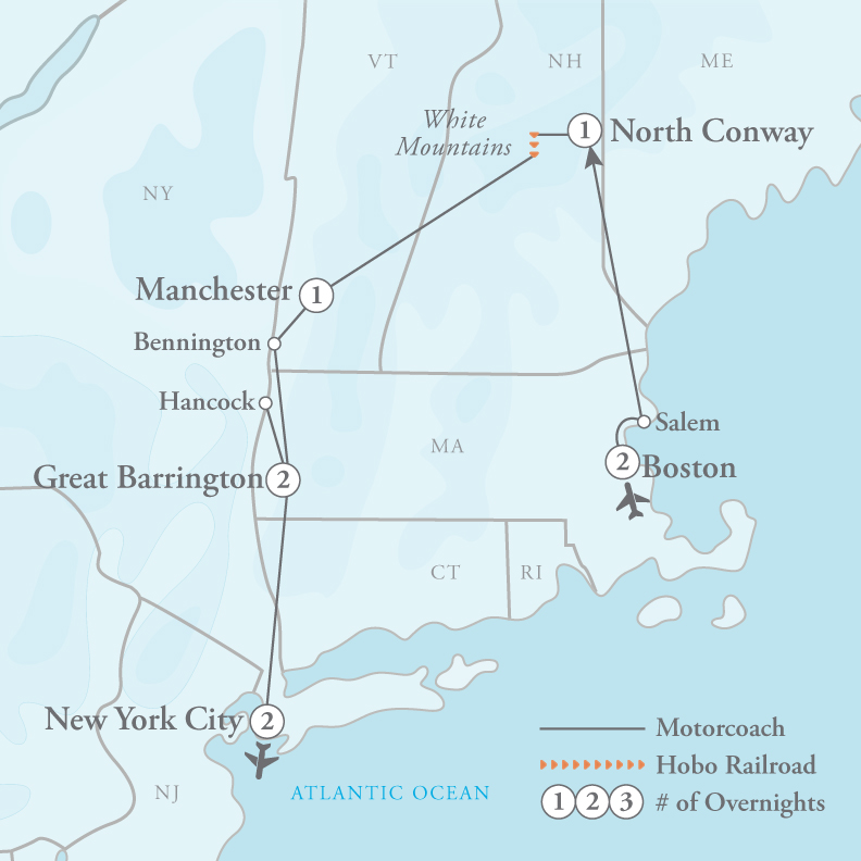 Tour Map for New England Fall Foliage