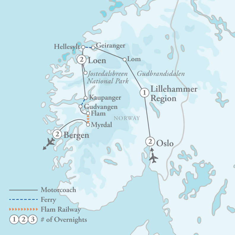 Tour Map for Majestic Fjords of Norway