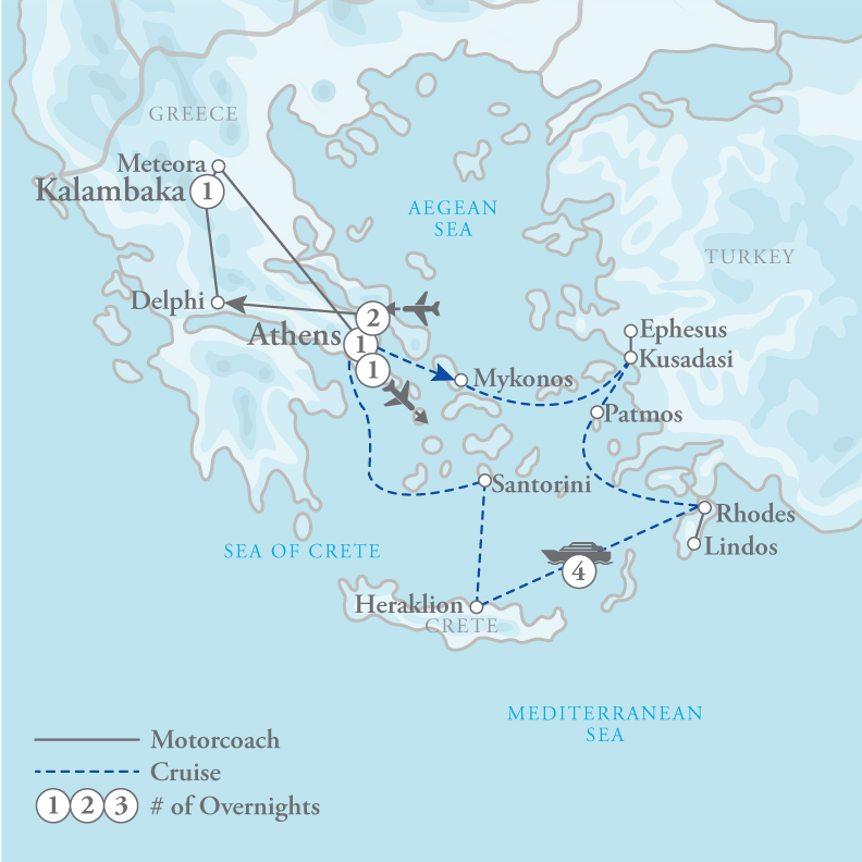 Tour Map for Classical Greece Land & Cruise