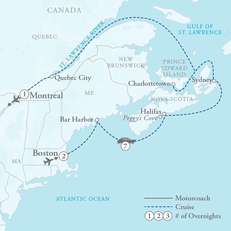 Tour Map for New England & Saint Lawrence Seaway Cruise