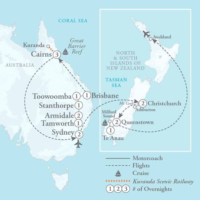 Tour Map for Fields & Flavors of Australia & New Zealand