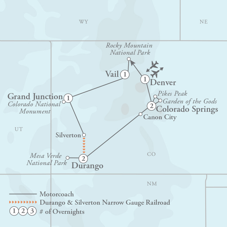 Tour Map for Colorado & the Rocky Mountains