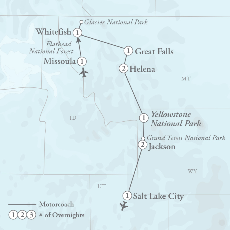 Tour Map for Glacier, Yellowstone & Grand Tetons