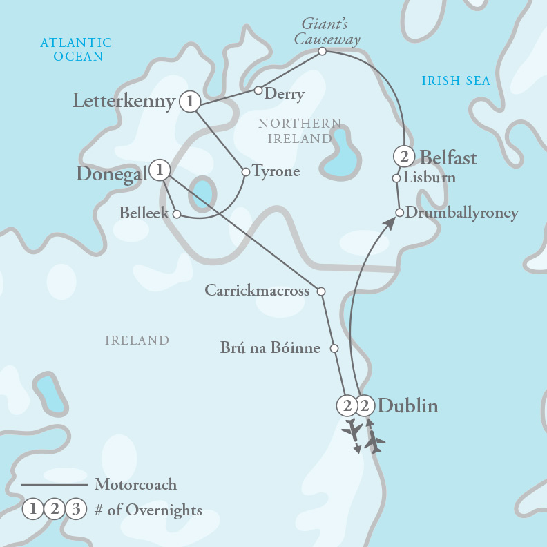 Tour Map for Exploring the Arts & Literature of Ireland