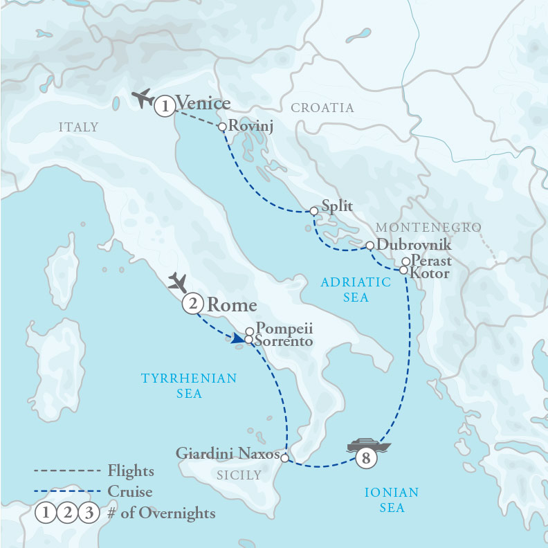 Tour Map for Italy & Croatia's Dalmatian Coast