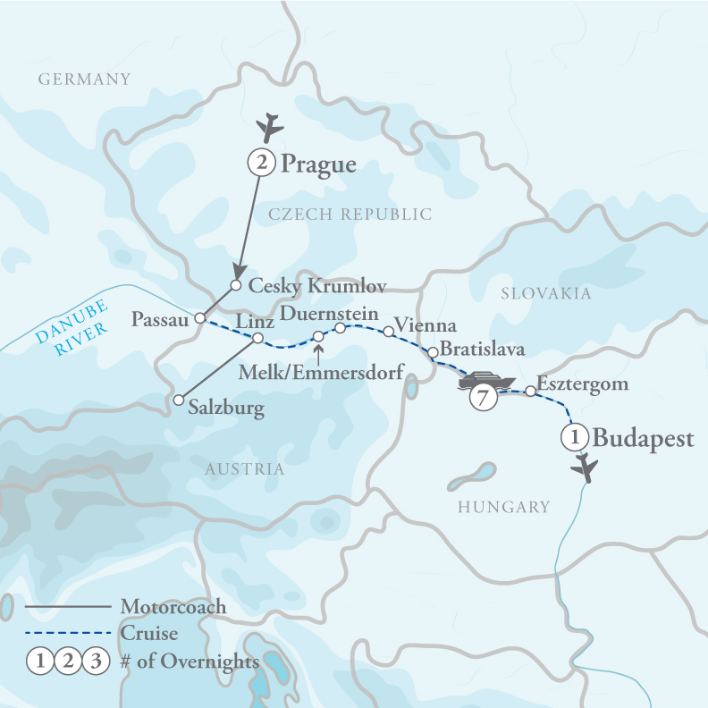 Tour Map for Blue Danube River Cruise