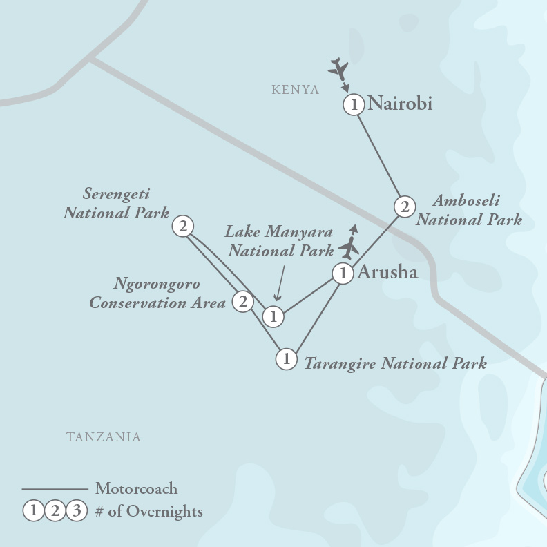 Tour Map for Tanzania Safari Adventure