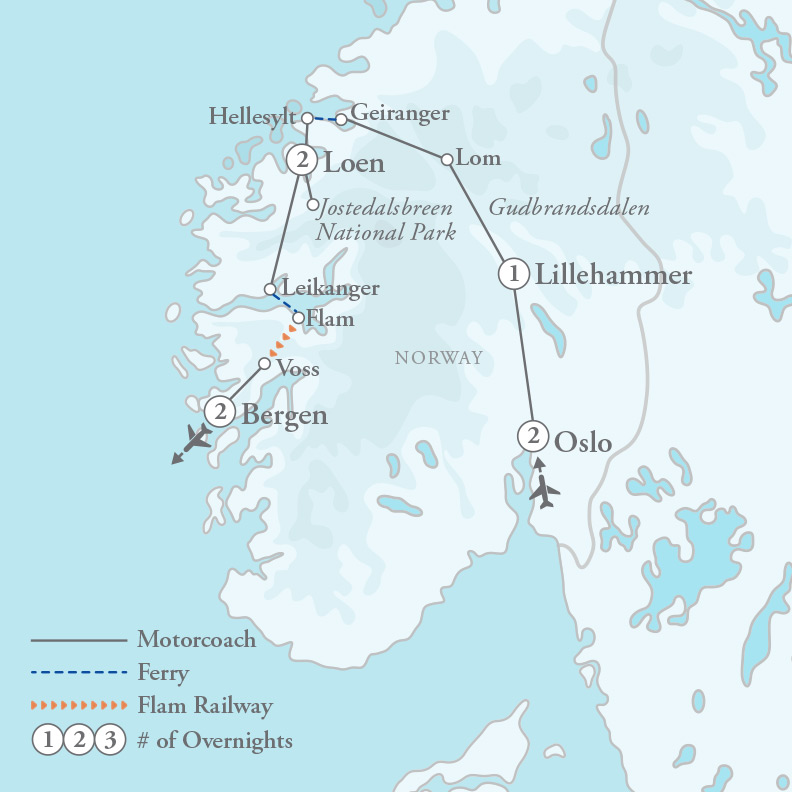 Tour Map for Majestic Fjords of Norway