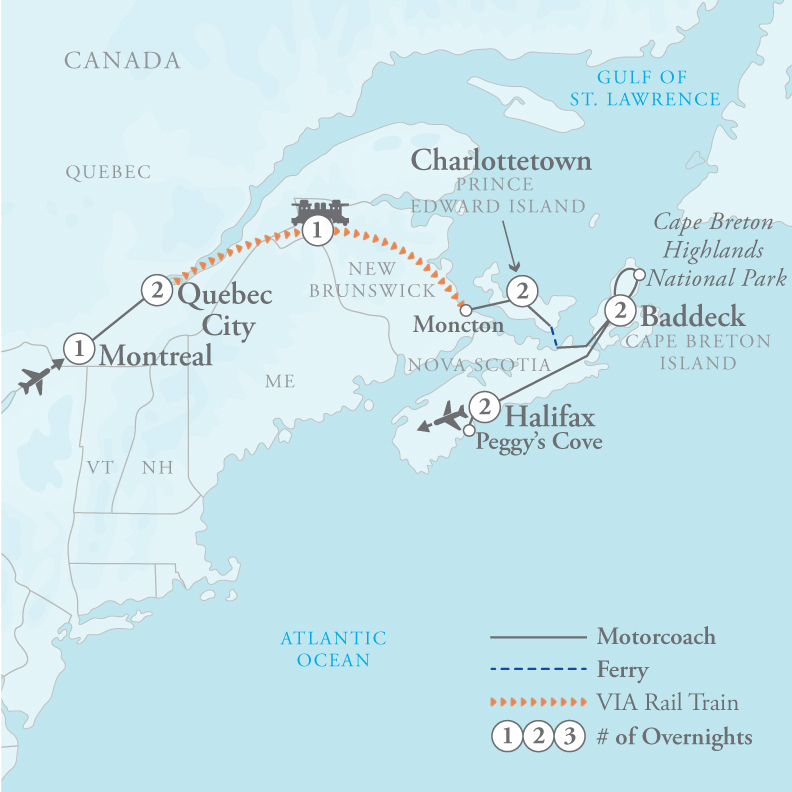 Tour Map for Montreal, Quebec City & Canadian Maritimes