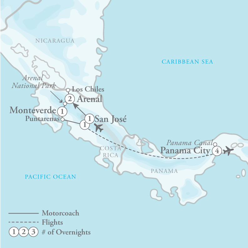 Tour Map for The Culture of Costa Rica & Panama