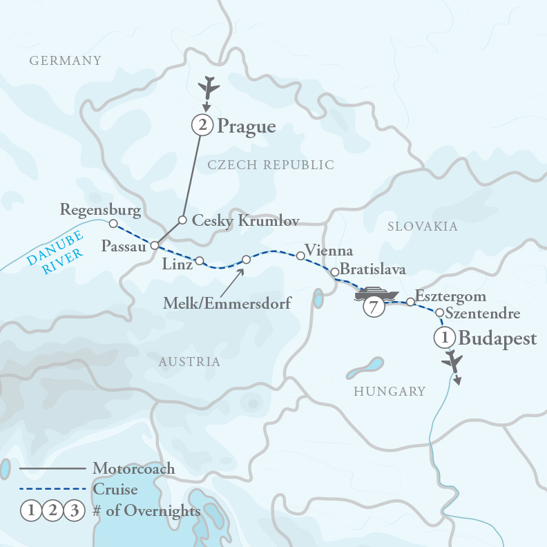 Tour Map for Blue Danube River Cruise