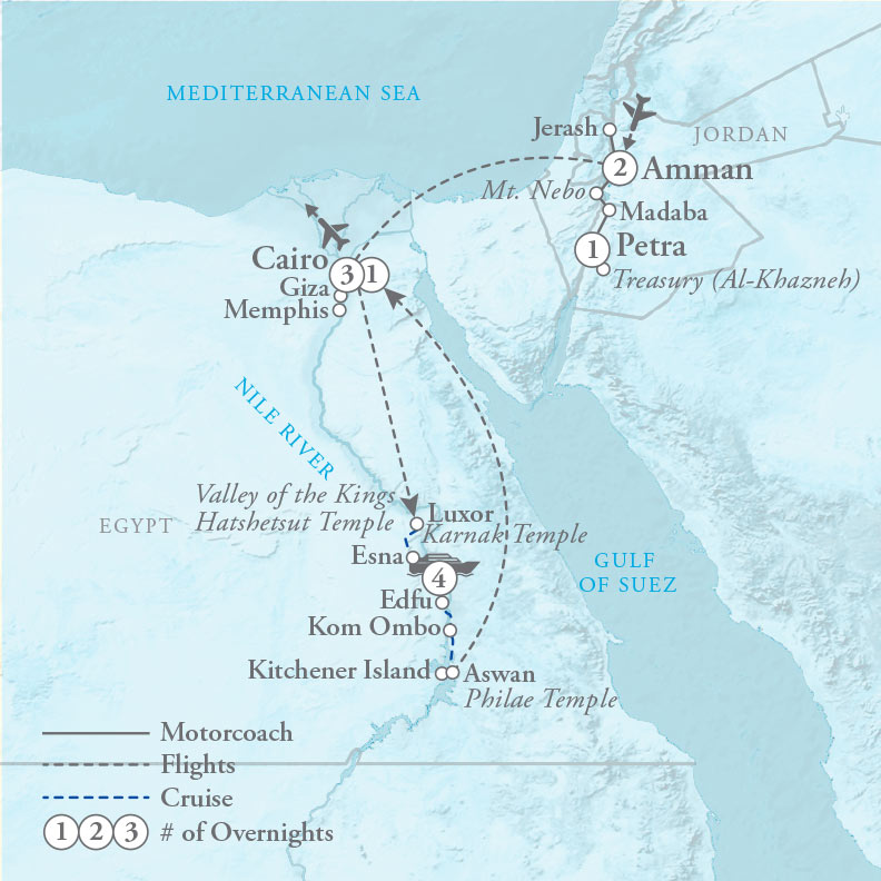 Tour Map for Jordan & the Gems of Egypt