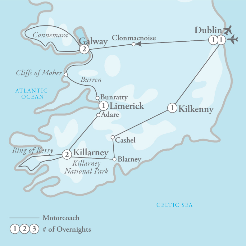 Tour Map for Enchanting Ireland