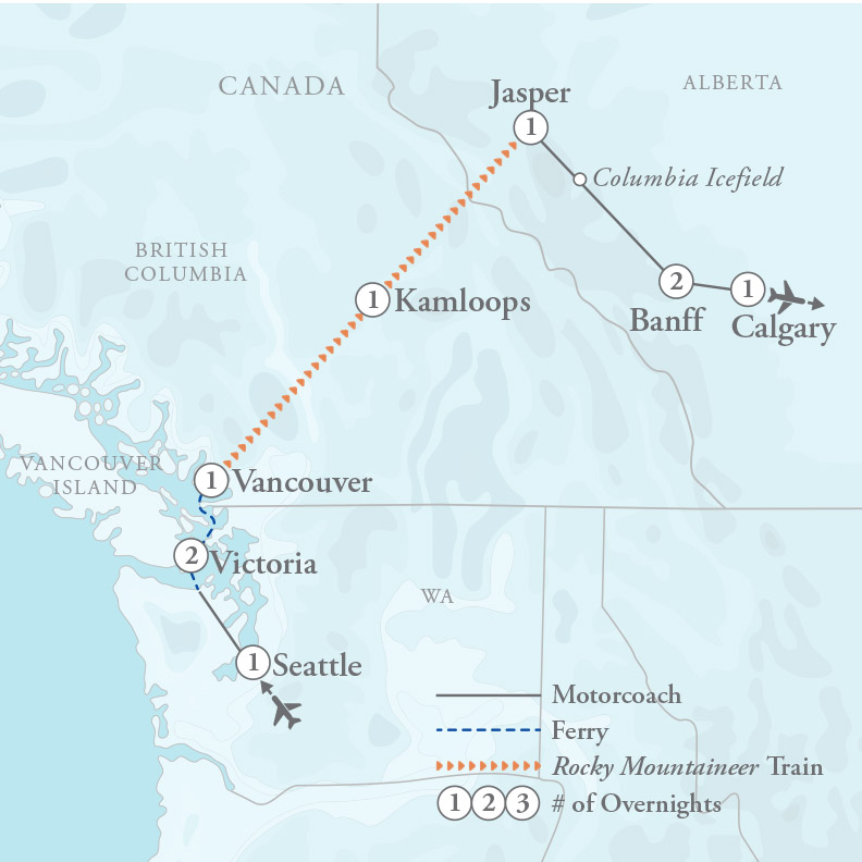 Tour Map for Railroading in the Rockies (Rocky Mountaineer)
