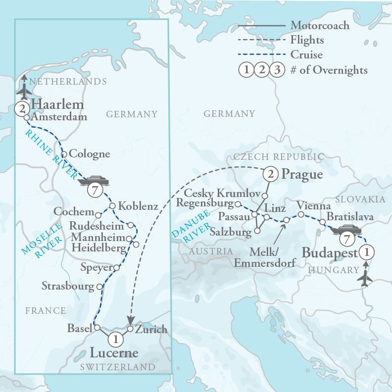 Tour Map for Grand Adventure: Danube & Rhine River Cruises