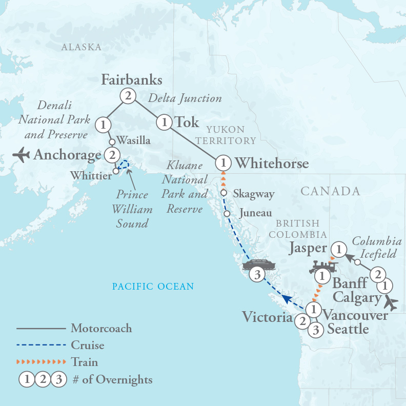 Tour Map for Grand Adventure: The Canadian Rockies & Alaska