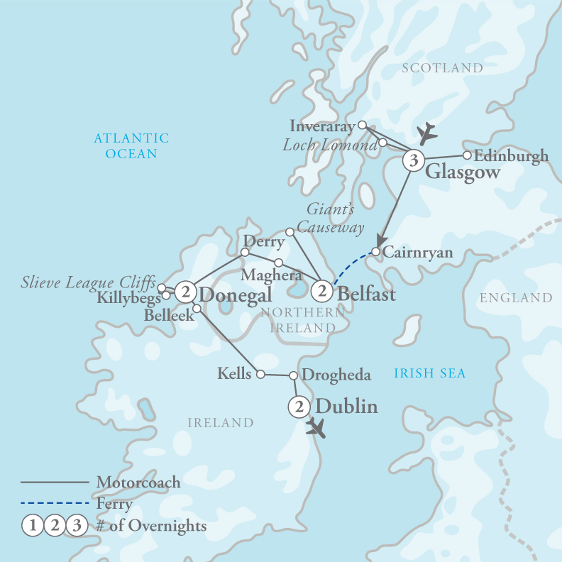 Tour Map for Scottish Charm & Irish Farms
