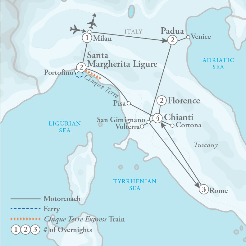 Tour Map for Grand Adventure: Rome, Venice, Tuscany & the Italian Riviera