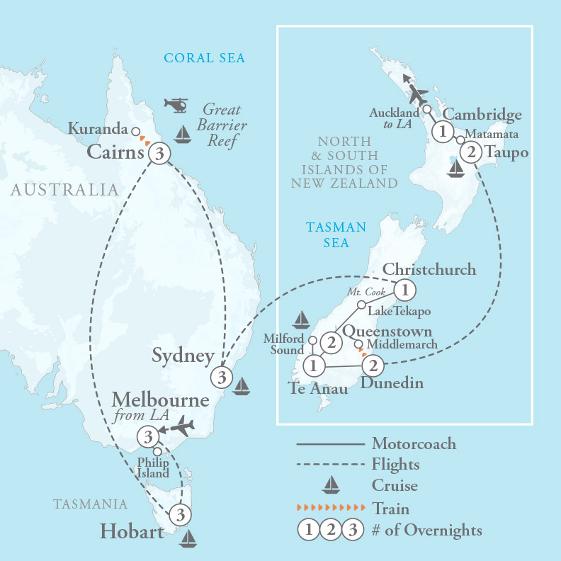 Tour Map for Grand Australia & New Zealand