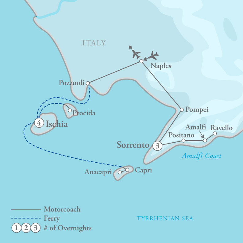 Tour Map for A Taste of Italian Isles & the Amalfi Coast