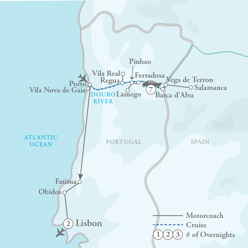 Tour Map for Portugal & Spain on the Douro River