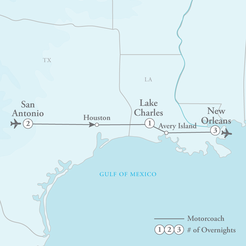 Tour Map for San Antonio & New Orleans Cuisine & Culture