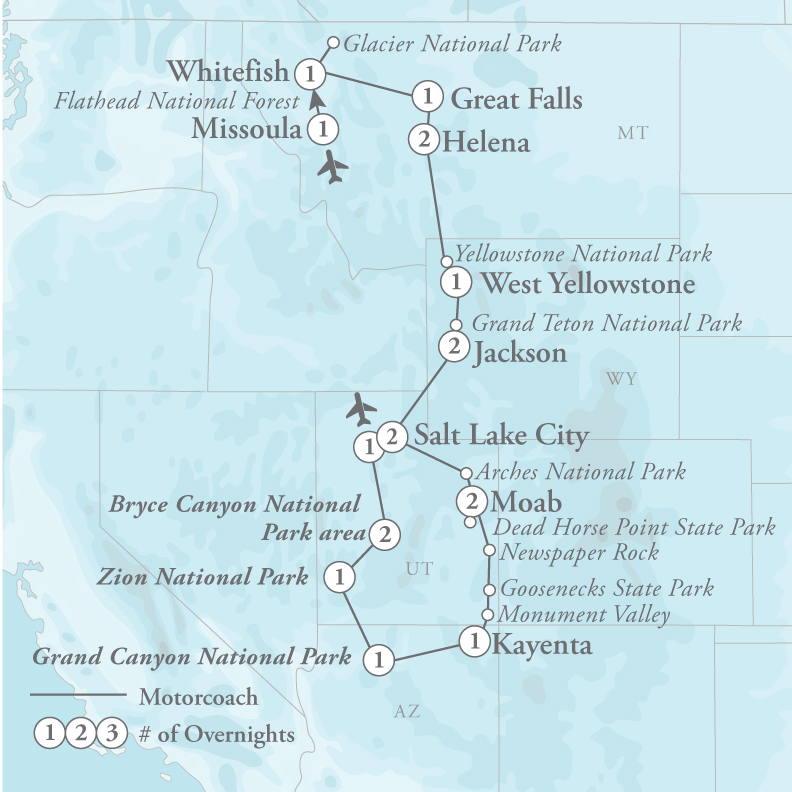 Tour Map for Grand Adventure: National Parks
