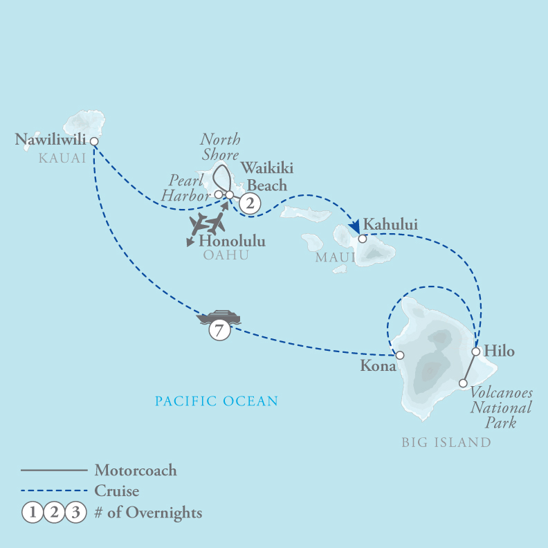 Tour Map for Hawaiian Islands Land & Cruise