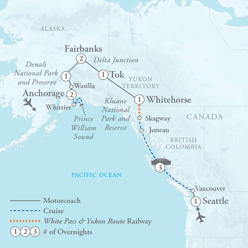 Tour Map for Alaska & Inside Passage Cruise