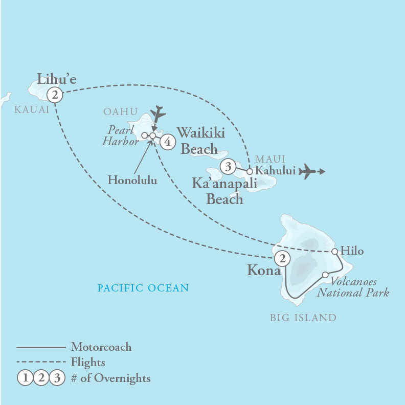 Tour Map for Hawaii Four Island Holiday
