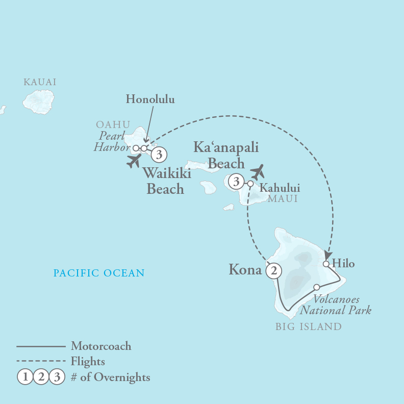 Tour Map for Hawaii Three Island Paradise