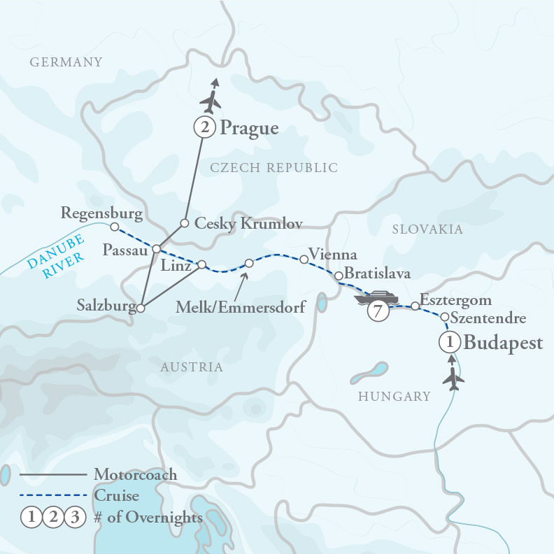 Tour Map for Scenic Danube River Cruise