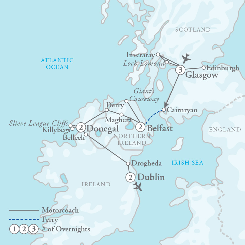 Tour Map for Scottish Charm & Irish Farms